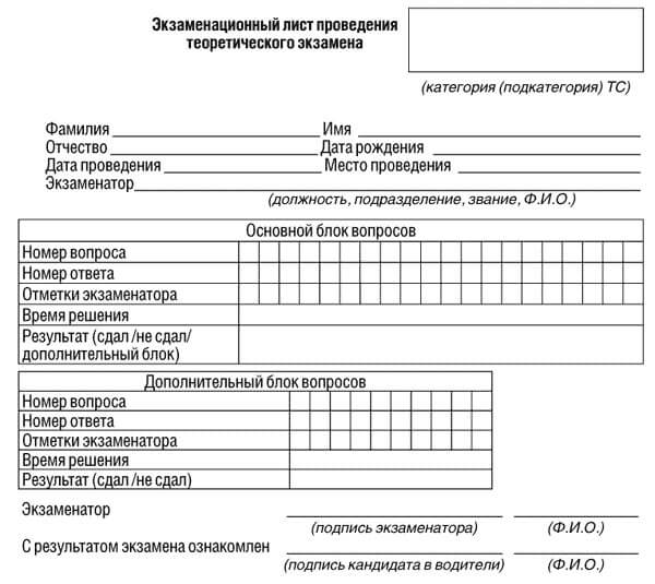 купить лист сдачи теоретического экзамена ПДД в Олекминске